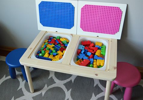 The Best LEGO Table (IKEA HACK)                                                                                                                                                                                 More Table Lego, Lego Table Ikea, Ikea Flisat Table, Ikea Hack Kids, Lego Plates, Kids Play Table, Table Ikea, Lego Table, Ikea Kids