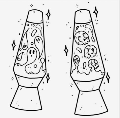 Cute Spooky Designs, Easy Tattoo Practice, Cute Spooky Flash Tattoo, Spooky Lava Lamp Tattoo, Spooky Linework Tattoo, Cute Spooky Tattoo Ideas, Dot Work Tattoo Design Ideas, Lava Lamp Sketch, Shaded Tattoo Designs