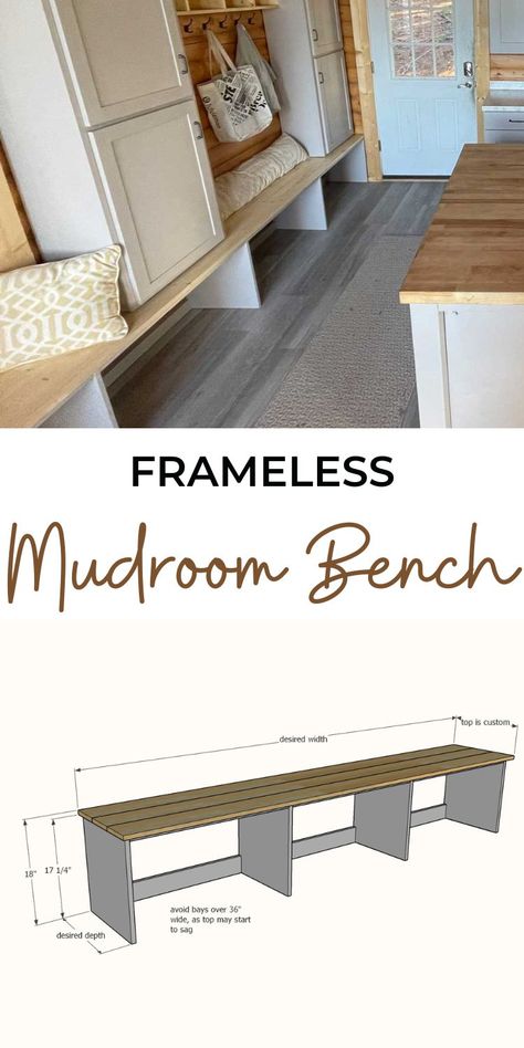 How To Build A Cubby Bench, Wooden Built In Bench, Mudroom Bench With Cabinets Above, Mudroom Wood Bench, Mudroom Bench Height, Diy Entryway Bench With Storage Cubbies, Cubby Bench Diy, Diy Mudroom Wall With Bench, Foyer Bench With Storage