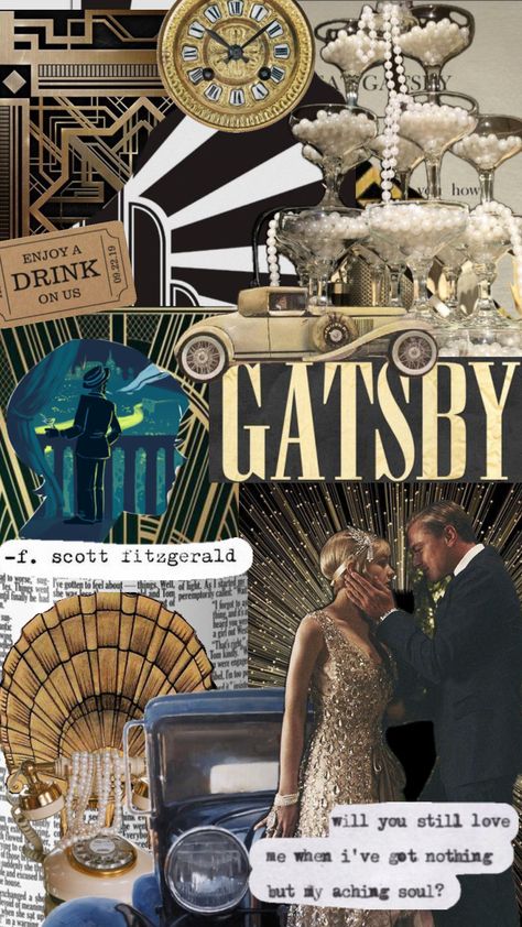 Gatsby wallpaper #vibes #vintage #wallpaper #fyp #gatsby #novel #greatgatsby #aesthetic Great Gatsby Mood Board, The Great Gatsby Aesthetic Wallpaper, The Great Gatsby Collage, Gatsby Wallpaper, Great Gatsby Collage, Gatsby Aesthetic, Great Gatsby Aesthetic, Roaring 20s Prom Theme, The Great Gatsby Aesthetic