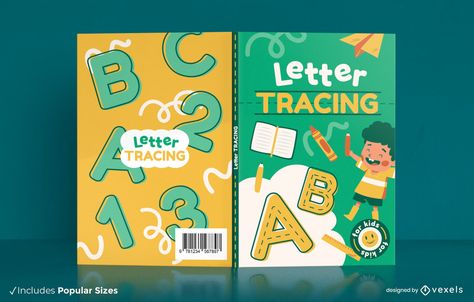 Letter tracing book cover design Busy Book Cover Ideas, Kids Book Cover Design Ideas, Cover Drawing Ideas, Kids Book Cover, Textbook Design, Tracing For Kids, Cover Drawing, Kids Graphic Design, Art Books For Kids