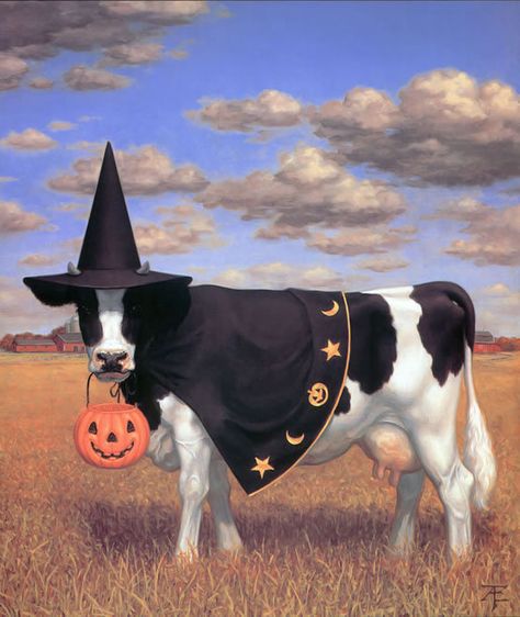 by Tristan Elwell Animated Cow, Halloween Cow, Witch Cottage, Your Welcome, Creation Photo, Cow Pictures, Cow Painting, Wicked Witch, Old Farm