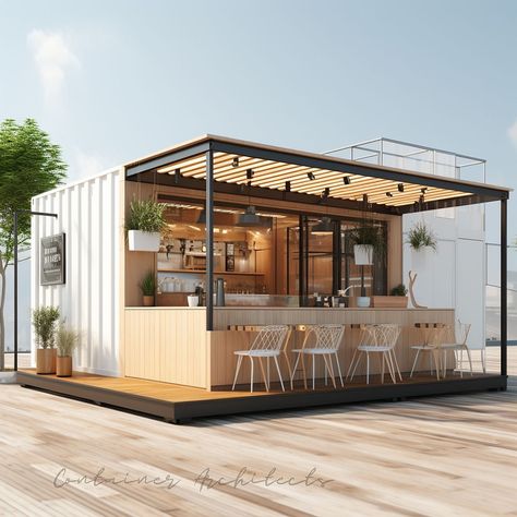 BoxHaus Designs Co. | Container Home Plans (@containerarchitects) • Instagram-Fotos und -Videos Cafe In Container, Container Kitchen Design, Container Cafe Design Ideas, Container Cafe Design, Container Business, Shipping Container Cafe, Container Home Plans, Food Stall Design, Tiny Luxury