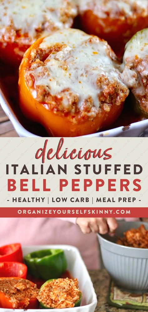 Low Carb High Protein Stuffed Peppers, Healthy Italian Stuffed Peppers, High Protein Stuffed Peppers, Low Calorie Stuffed Peppers, Healthy Italian Dinner Recipes, Italian Meal Prep, Stuffed Peppers With Italian Sausage, Italian Stuffed Bell Peppers, Healthy Stuffed Peppers