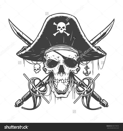 Tattoo Clipart, Pirate Skull Tattoos, Pirate Illustration, Skull Pirate, Pirate Tattoo, Kunst Tattoos, Crossed Swords, Pirate Hat, Pirate Art