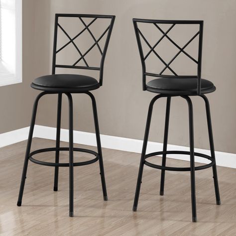 Monarch Specialties Amilia Swivel Leather Bar Stool - Set of 2 - I 2375 Kitchen Breakfast Bar, Metal Foam, Black Bar Stools, Leather Bar Stools, Leather Bar, Metal Bar Stools, Black Bar, Swivel Seating, Modern Bar Stools