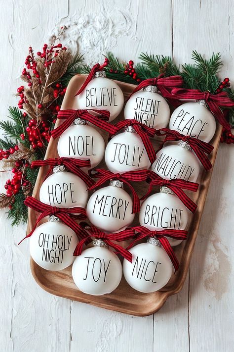 Christmas Ornaments - Set of 12 Shatterproof White Bulbs Adorned with Buffalo Plaid Bows - Rustic Farmhouse Christmas Tree Decorations for Xmas Tree Decor Farmhouse Christmas Tree Decorations, Rustic Farmhouse Christmas Tree, Rustic Farmhouse Christmas, Xmas Tree Decor, Farmhouse Christmas Tree, Plaid Bow, Christmas Ornament Sets, Tree Decor, Farmhouse Christmas