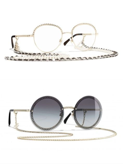 Update your fall 2021 style with these super chic eyeglass chains! Whether it's Chanel sunglasses or Chanel eyeglasses, adding a chain is a convenient way to not lose your eyewear. Click through to shop cheaper alternatives ;) Chanel Sunglasses With Chain, Glasses With Chain, Sunglasses With Chain, Chanel Eyeglasses, Chain For Glasses, Glasses Aesthetic, Eyeglass Chains, Chanel Glasses, Chain Sunglasses