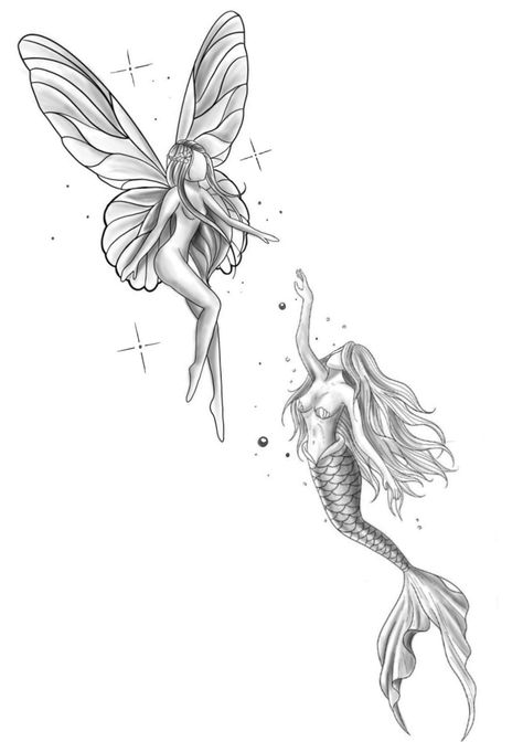 Mermaid Swimming Down Tattoo, Mermaid Dragon Tattoo, Womens Mermaid Tattoo, Mermaid Tattoo Sketch, 2 Mermaids Tattoo, Fairy Arm Sleeve Tattoo, Mermaid With Wings Tattoo, Mermaid Tattoos Thigh, Woman Shin Tattoo