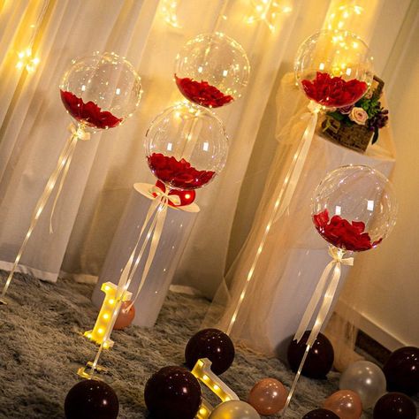 Bobo Balloons, Bobo Balloon, Light Up Balloons, Balloon Glow, Bridal Shower Balloons, Quince Decorations, Led Balloons, Clear Balloons, Red Rose Petals