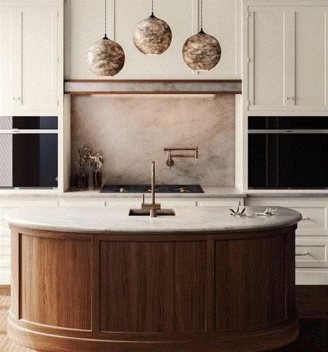 Curved Kitchen Island Ideas, Curved Worktop, Curved Kitchen Island, Marble Kitchen Island, Curved Kitchen, Best Kitchen Design, Classy Kitchen, Bespoke Kitchen Design, Kitchen Island Ideas