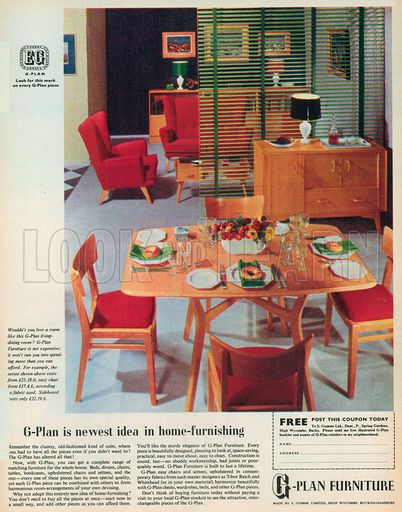 G-Plan Furniture Advertisement, 1954. G Plan Furniture Living Room, Furniture Advertisement, British Furniture Design, G Plan Coffee Table, 50s Home Decor, All That Heaven Allows, 1950s Interior, 50s Home, G Plan Sideboard