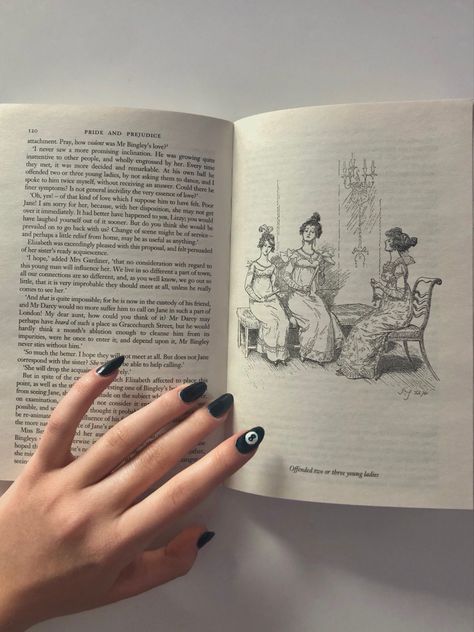 with a background of “PRIDE AND PREJUDICE” #book #nails #billiard #naildesign #black #blacknails #longnails #manicure #prideandprejudice #aesthetic Billiard Nail Design, Pride And Prejudice Nails, Billiard Nails, Book Nails, Pride And Prejudice Book, Book Background, Nail Photos, April 2024, A Background