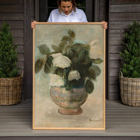 All Posts • Instagram Large Artwork Bedroom, Dining Room Art Ideas, Coastal Gramma, Vertical Living Room, Living Room Botanical, Palette Wall, Vintage Still Life, Country Ideas, Life Flower