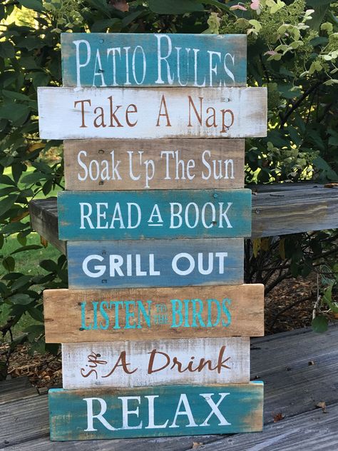 Deck Sign, Deck Decor, Patio Signs, Pallet Boards, Diy Wood Signs, Pallet Signs, Outdoor Patio Decor, Garden Signs, Deck Decorating