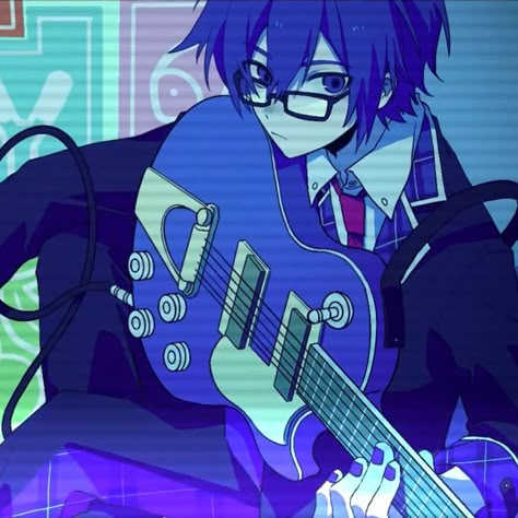 Blue Hair, Vocaloid, Anime Character, Guitar, Hair, Anime, Blue