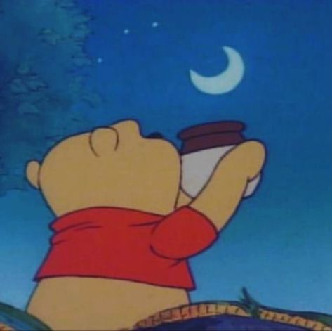 Vintage Cartoon Aesthetic, Pooh Corner, Moon And Stars, Vintage Cartoon, The Sky, Winnie The Pooh, The Moon, Moon, Coffee