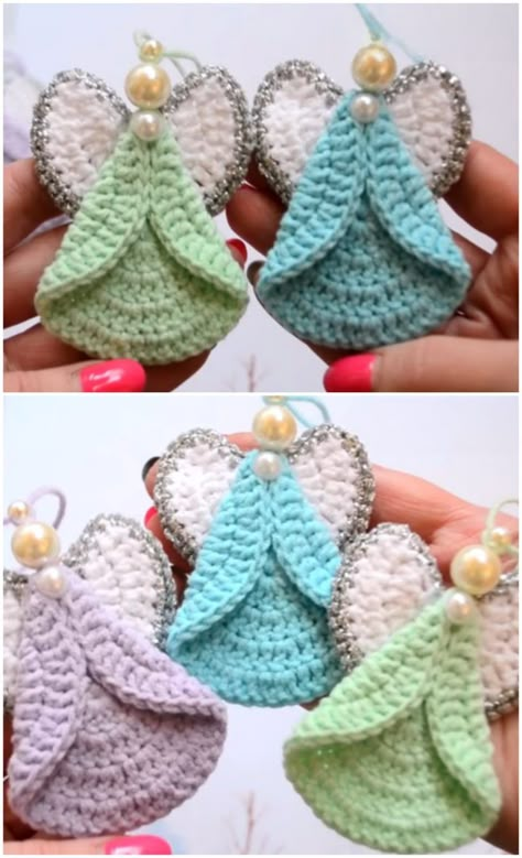 Crochet Beautiful Christmas Angel - We Love Crochet Knitted Angels Christmas Ornament, Crochet Holiday Gifts, Crochet Angel Pattern, Crochet Christmas Ornaments Free, Crochet Beautiful, Crochet Ornament Patterns, Christmas Crochet Patterns Free, Crochet Angels, Keychain Pattern