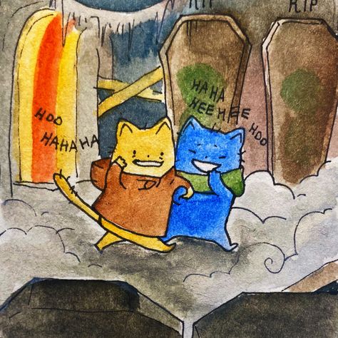 Blue And Yellow Cat Drawing, Anna Laura Art Cats, Annalaura Art, Anna Laura Art, Walking Each Other Home, Yellow Cat, Cute Doodle Art, Cute Little Drawings, Blue Cats