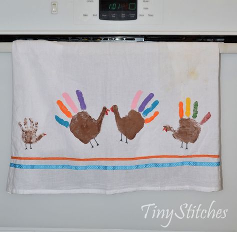 Last weekend the kids and I visited my mom and dad for a long weekend.  Hanging on her oven was a Thanksgiving gift we’d given her back in 2006, when the preschooler was nearly 4 months old. … Handprint Kitchen Towel, Handprint Towels, Thanksgiving Keepsake, Thanksgiving Tea Towels, Thanksgiving Handprint, Handprint Turkey, Thanksgiving Tea, Dish Towel Crafts, Turkey Handprint