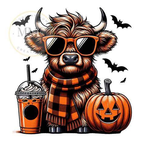 Cow Halloween Wallpaper, Trendy Png Designs, Highland Cow Halloween, Fall Sublimation Designs Free, Halloween Png Images, Free Sublimation Designs For Shirts, Free Sublimation Downloads, Cute Sublimation Designs, Sublimation Designs Free