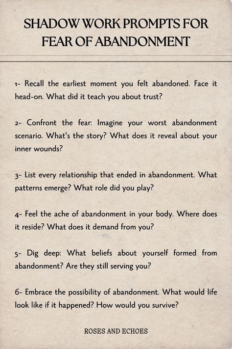 Abandonment Wound Shadow Work, Disorganized Attachment Style Journal Prompts, Journal Shadow Work, Shadow Work Prompts, Fear Of Abandonment, E Journal, Shadow Work Spiritual, Instagram Text, Mindfulness Journal Prompts