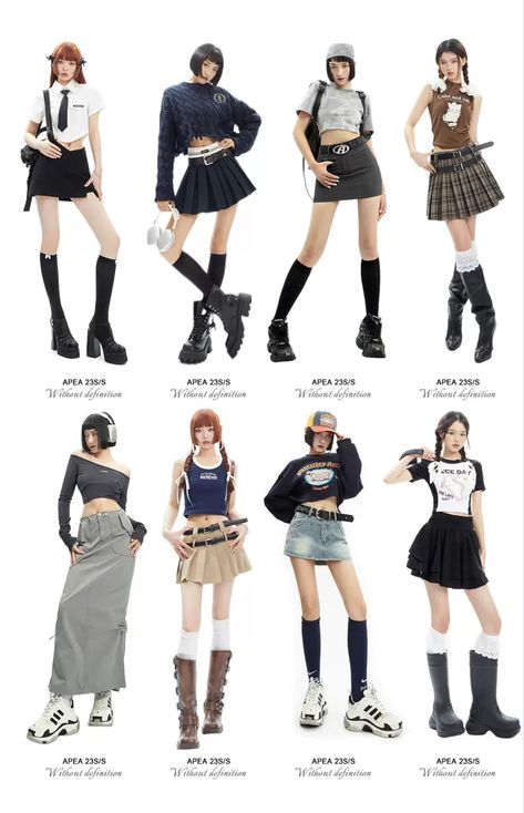 Y2k Fashion Outfits Street Styles, Y2k Outfits Heels, Skirt Acubi Fashion, Acubi Fashion Denim Skirt, Douyin Casual Outfits, Kpop Fashion Inspiration, Y2k Fashion Cute, Y2k Douyin Outfit, Y2k Outfit Skirt