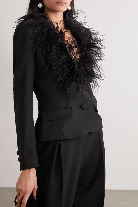 Aquazzura Sandals, Edgy Chic, Ostrich Feather, Just Beautiful, Black Feathers, Dress Hats, Wool Blazer, Black Wool, Fit In