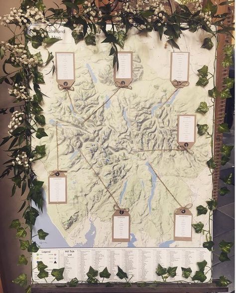 Lake District map table plan Map Table Plan Wedding, Map Table Plan, Mountain Theme Wedding, Sitting Plan, Mountain Wedding Decor, Map Table, Alex Michael, Wedding Table Plans, Napkin Ideas