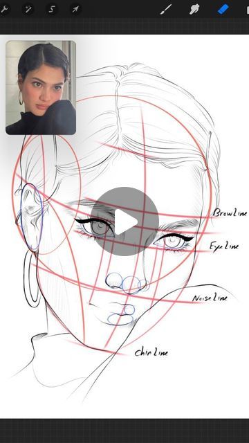 Face Drawing Procreate, Face Ratio Drawing, Free Drawing Websites, Face Proportions Drawing, Easy Portrait Drawing, Apple Pencil Art, Face Tutorial, Face Proportions, Human Sketch