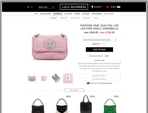 Lulu Guinness quirky website Purse Website Design, Web Design Ecommerce, Ecommerce Web Design, Ecommerce Web, Lulu Guinness, Making Money Online, Luggage Accessories, Powder Pink, Web Design Inspiration