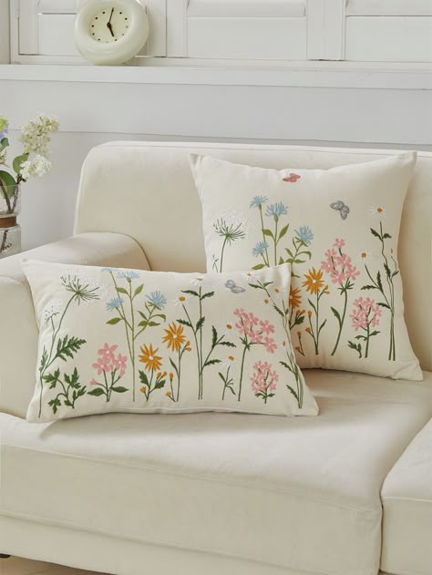 1pc bloemen geborduurde kussenhoes zonder vulling Veel kleurig    Synthetische stoffen Planten Kussenshoezen  Herfst,Lente,Zomer,Winter,Alle seizoenen Decorative Pillows, Inserts, & Covers, size features are:Bust: ,Length: ,Sleeve Length: Floral Pillows Bedroom, Floral Accent Pillows, Spring Cushions, Embroidery Pillow Covers, Pillow Case Ideas, Embroidery Curtains, Wildflower Theme, Farmhouse Pillow Covers, Spring Throw Pillows