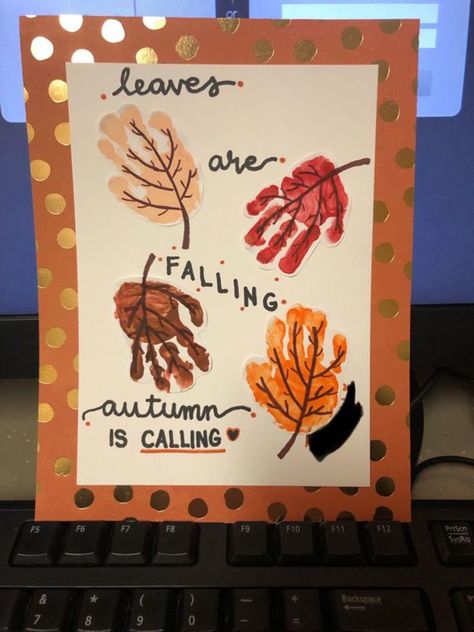 Fall Painting Ideas For Preschool, Fall Hand Prints For Toddlers, Fall Ideas For Infant Classroom, Fall Craft One Year Old, Fall Paint Ideas For Toddlers, September Baby Footprint Art, Autumn Art For Infants, Toddler Fall Handprint Crafts, September Hand Print Art