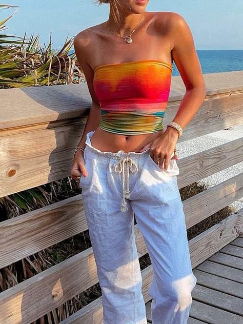 Women Y2k Tube Top Strapless Backless Bandeau Going Out Crop Top Aesthetic Colorful Orange S at Amazon Women’s Clothing store Summer Tube Top, Chest Tube, Clubwear Tops, Strapless Tank Top, Crop Top Aesthetic, Tank Tops Summer, Lace Tube Top, Tie Dye Tops, Backless Tank Top