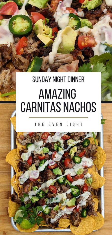 Dinner Ideas For Boyfriend, Taco Pasta Salads, Easy Sunday Night Dinner, Sunday Night Dinner Ideas, Carnitas Nachos, Nachos Recipes, Sunday Night Dinner, Nachos Recipe Easy, Carnitas Recipe