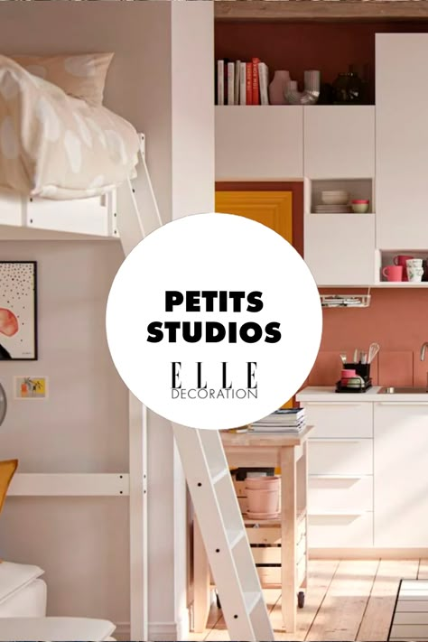 Aménager un studio requiert un peu d’imagination et une bonne dose d’ingéniosité pour gagner de la place et se sentir bien chez soi même si c’est petit ! Découvrez tous les secrets d’un studio pratique et ordonné. Studio Airbnb Ideas, Plan Studio, Decoration Studio, Studio Decoration, Mini Studio, Mini Apartments, Studio Apartment Living, Deco Studio, Studio Interior Design