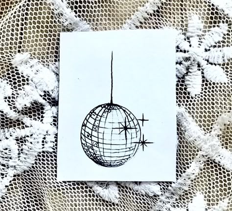 Black And White Disco Ball Drawing, Disco Ball Planet Tattoo, Disco Globe Tattoo, Disco Ball Line Drawing, Glitterball Tattoo, Mirrorball Tattoo Minimalist, Tiny Disco Ball Tattoo, Jar Tattoo Design, Disco Ball Tattoo Simple