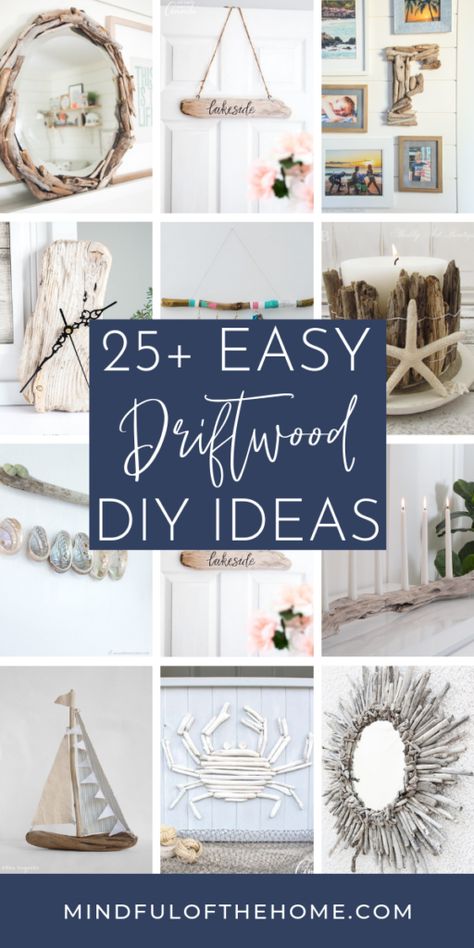 Looking for some driftwood DIY ideas for your next home decor project? Check out some of the best crafts and tutorials using driftwood that will be perfect for a coastal or boho home. #DIY #coastal #homedecor #crafts #driftwood #beach Things To Make With Driftwood, Driftwood Diy Ideas, Driftwood Shelves, Coastal Diy, Beachy Crafts, Diy Driftwood, Driftwood Christmas Tree, Driftwood Diy, Driftwood Art Diy