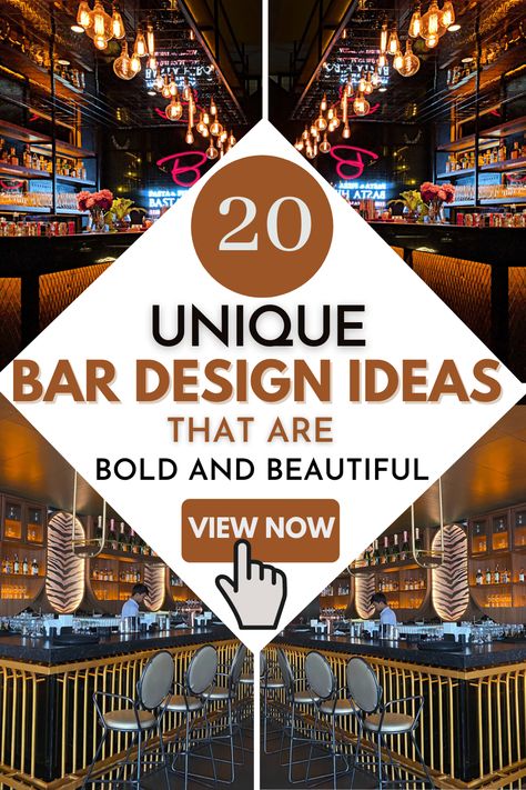 Luxurious Bar Design Inspirations and ideas for your home or commercial space. Explore the collection of bold and beautiful bars with shelves organization, stools and seating #bar #design #ideas #rustic #stools #shelves Bar Colors Ideas, Bar Setup Restaurant, Unusual Bar Ideas, Bar Decor Ideas Commercial, Unique Bar Top Ideas, Unique Bar Ideas Restaurants, Trendy Bar Design, Commercial Bar Ideas, Home Bar Names Ideas