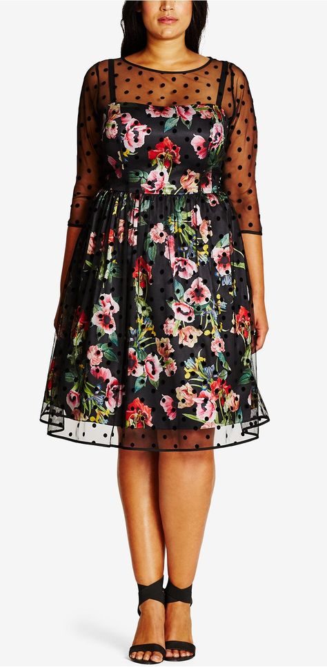 Plus Size Illusion-Overlay Fit & Flare Dress Melbourne Cup Dresses, Plus Size Chic, City Chic Dresses, Spring Racing, Spotted Dress, Dresses Plus Size, Online Clothing Boutiques, Dress Boutique, Chic Dresses