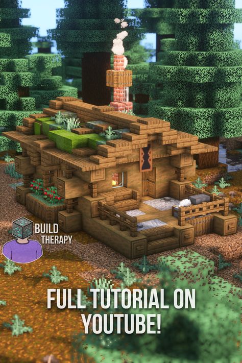 Minecraft Small Log Cabin, Minecraft Building Ideas Rustic, Minecraft Forest Cabin, Wood Cabin Minecraft, Minecraft Log Cabin Ideas, Minecraft Taiga Build, Minecraft Log House, Minecraft Taiga House, Forest House Minecraft