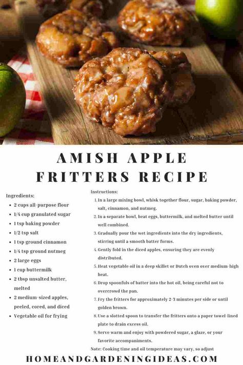 Amish Apple Fritters - Home and Gardening Ideas Home Made Apple Fritters, Amish Apple Fritters Recipe, Easy Amish Recipes, Cherry Fritters Recipe, Amish Donuts Recipe, Whipped Cream Ice Cream, Best Amish Recipes, Apple Fritters Recipe, Baked Apple Fritters