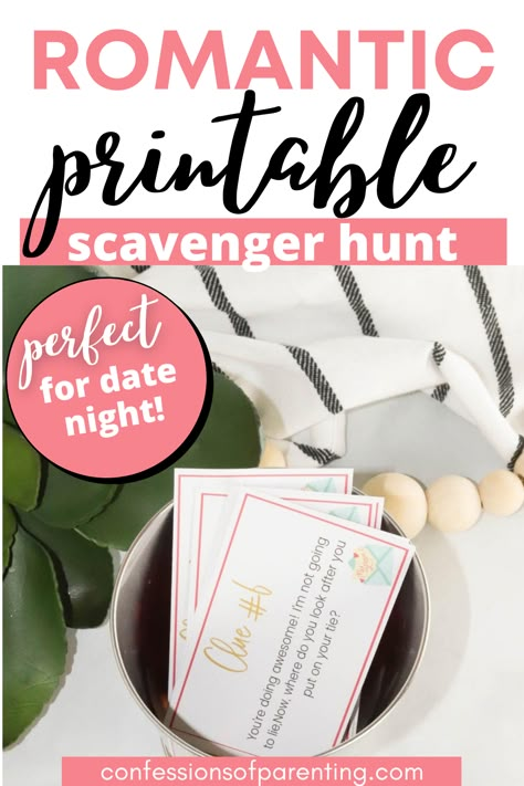 Looking to spice up your marriage? Are you looking for a fun way to surprise the one you love? Create a cute date night or special occasion with this adorable romantic scavenger hunt! Your significant other will love where this fun romantic scavenger hunt takes you. #freeprintable #printable #romantic #dateidea #datenight #datenightidea #freedate #fun #marriage #love #relationship Scavenger Hunt For Engagement Ring, Boyfriend Scavenger Hunt Birthday, Gift Scavenger Hunt Ideas For Boyfriend, Scavenger Hunt Ideas For Boyfriend, Scavenger Hunt Boyfriend, Cute Scavenger Hunt Ideas For Girlfriend, Date Night Printables, Picnic Scavenger Hunt, Boyfriend Treasure Hunt