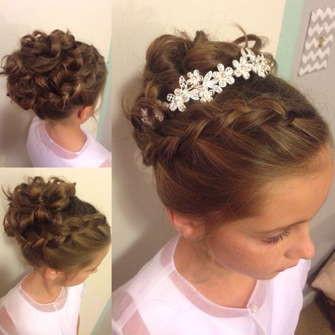 Little girl updo. Wedding hairstyle Instagram: @camfamsisters @sisterhood_closet Flower Girl Updo, Girls Updo Hairstyles, Wedding Hairstyles For Girls, First Communion Hairstyles, Girls Updo, Communion Hairstyles, Sanggul Modern, Pageant Hair, Instagram Hairstyles