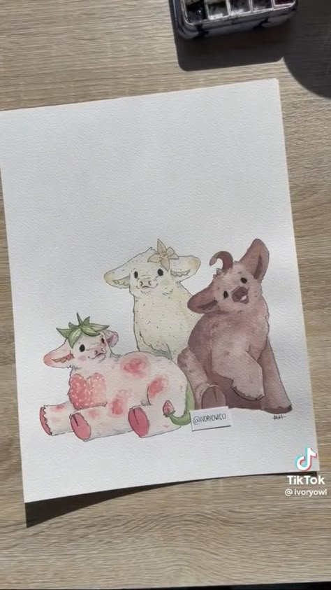 Ivory Owl, Cow Drawing, Fruit Animals, Hybrid Art, Animal Food, Cute Animal Drawings Kawaii, Art Tools Drawing, Creature Drawings, Cute Paintings