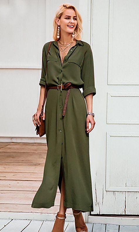 Long Summer Dress, Indie Dresses, Shirt Dress Outfit, Fall Dress Outfit, Maxi Shirts, Elegante Casual, Long Dress Casual, Maxi Shirt Dress, Maxi Robes