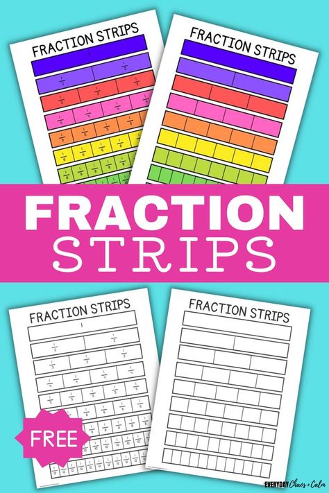 Are your kids learning fractions? Use these free printable fraction strips to help them learn and identify fractions, equivalent fractions, and parts of a whole. Fraction strips are handy math manipulatives that allow kids to visually see fractions. The can be used as a reference tool for 1st grade, 2nd grade, 3rd grade, 4th grade, and 5th grade- or any age who needs help remembering fractions! Free Fractions Printables, Fourth Grade Fractions, 4th Grade Fractions Activities, Fractions Anchor Chart 5th Grade, Teaching Equivalent Fractions, 5th Grade Fractions Activities, Comparing Fractions 3rd Grade, Fraction Equivalent, Equivalent Fractions Anchor Chart