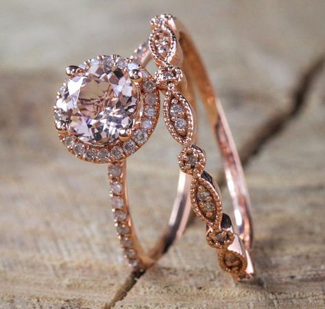 Antique Engagement Ring, Rose Gold Morganite, Bridal Wedding Rings, Wedding Rings Rose Gold, Morganite Engagement, Morganite Engagement Ring, Wedding Rings Unique, Wedding Rings Vintage, Rose Gold Engagement