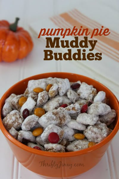 This Pumpkin Pie Muddy Buddies Recipe is perfect for lunch bags, late night snacks and Halloween and Thanksgiving party treats. Muddy Buddies Recipe, Animal Cracker, Puppy Chow Recipes, Muddy Buddies, Oreo Dessert, Puppy Chow, Chex Mix, S'mores, Köstliche Desserts