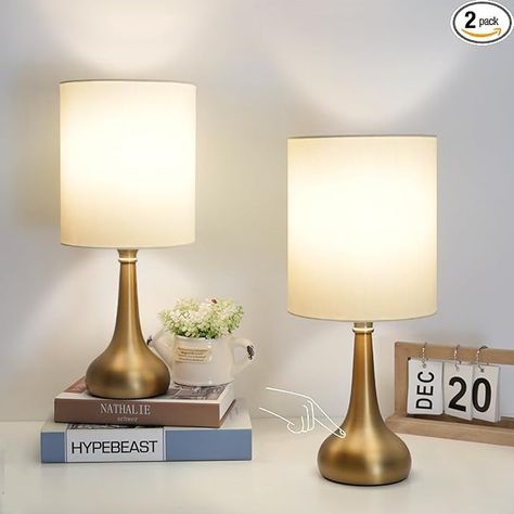 Boncoo Set of 2 Bedside Touch Lamps 3 Way Dimmable Small Nightstand Lamp Night Light Lamp Simple Touch Table Lamp with Brass Metal Base for Living Room Bedroom Office, A19 3000K Led Bulb Included - Amazon.com Small Nightstand Lamps, Touch Lamps, Small Nightstand, Touch Table Lamps, Office Lamp, Touch Table, Nightstand Lamp, Night Light Lamp, Touch Lamp